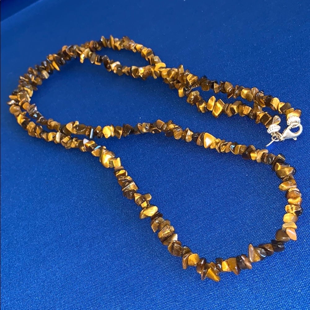 Extra long 40” tiger eye and sterling necklace